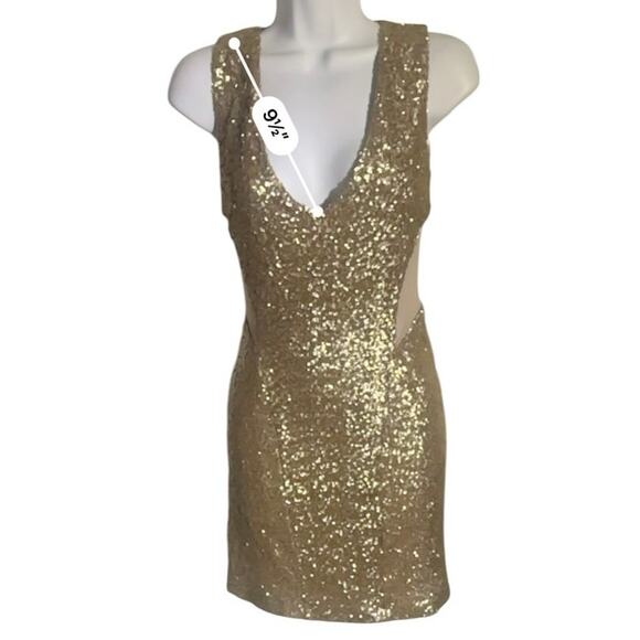 TFNC London Gold Sequins Mini Dress Women’s XS Stretchy Sparkly Homecoming Party - Picture 7 of 16